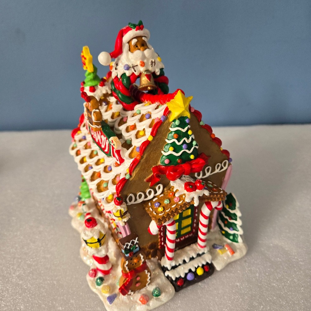 Musical Gingerbread House Santa Christmas Village Figurine Candy Theme Wind Up
